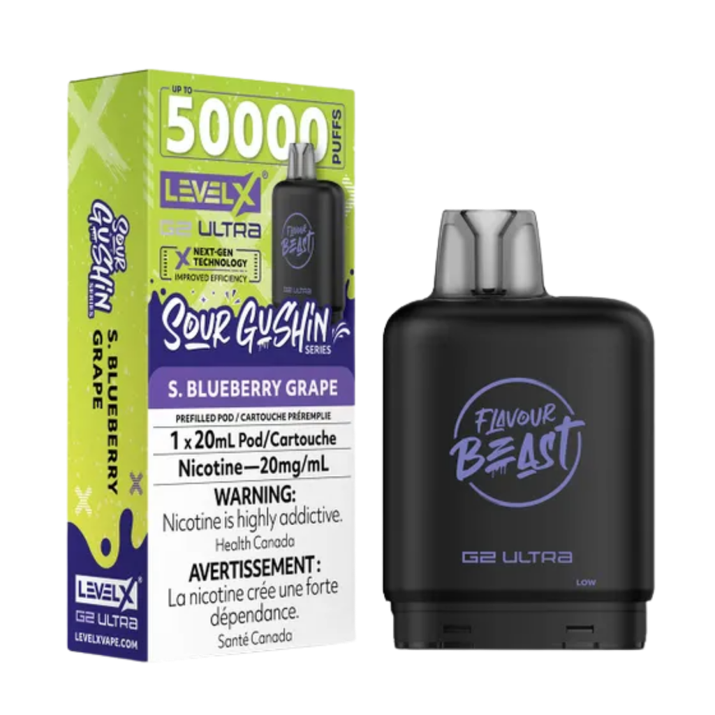 Flavour Beast Level x G2 Ultra Sour Gushin Blueberry Grape Flavour Beast Level x G2 Ultra Sour Gushin Blueberry Grape